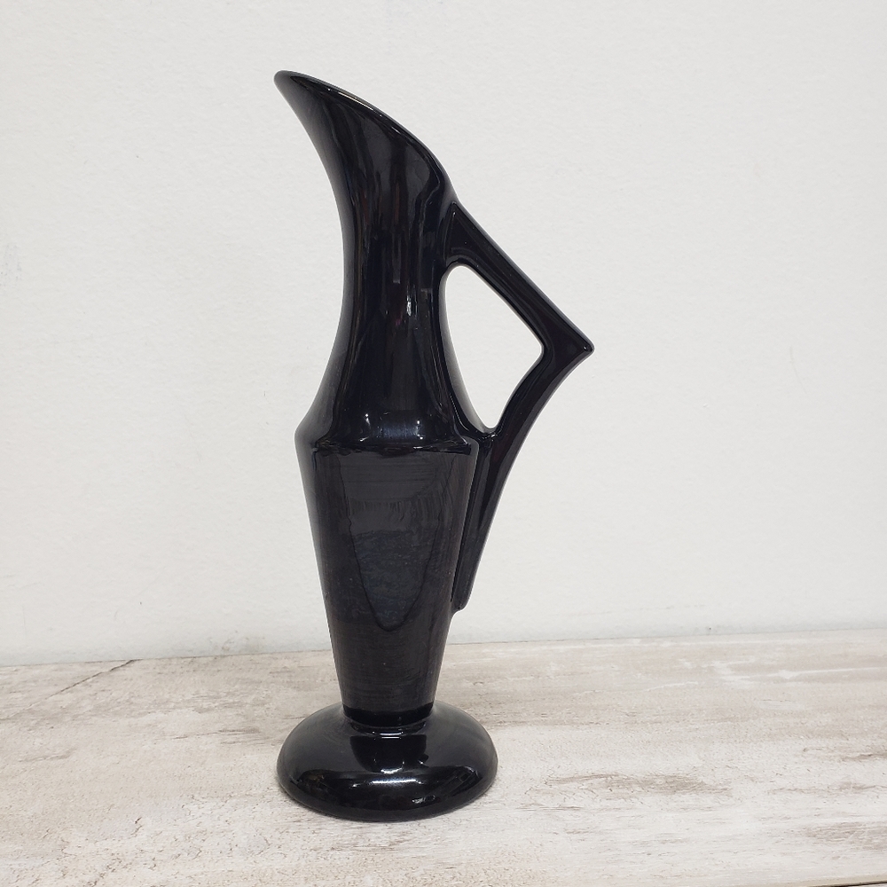 Vintage Black Ceramic Sculptural`Vase 8" Signed Artist Piece Mid Century Modern
